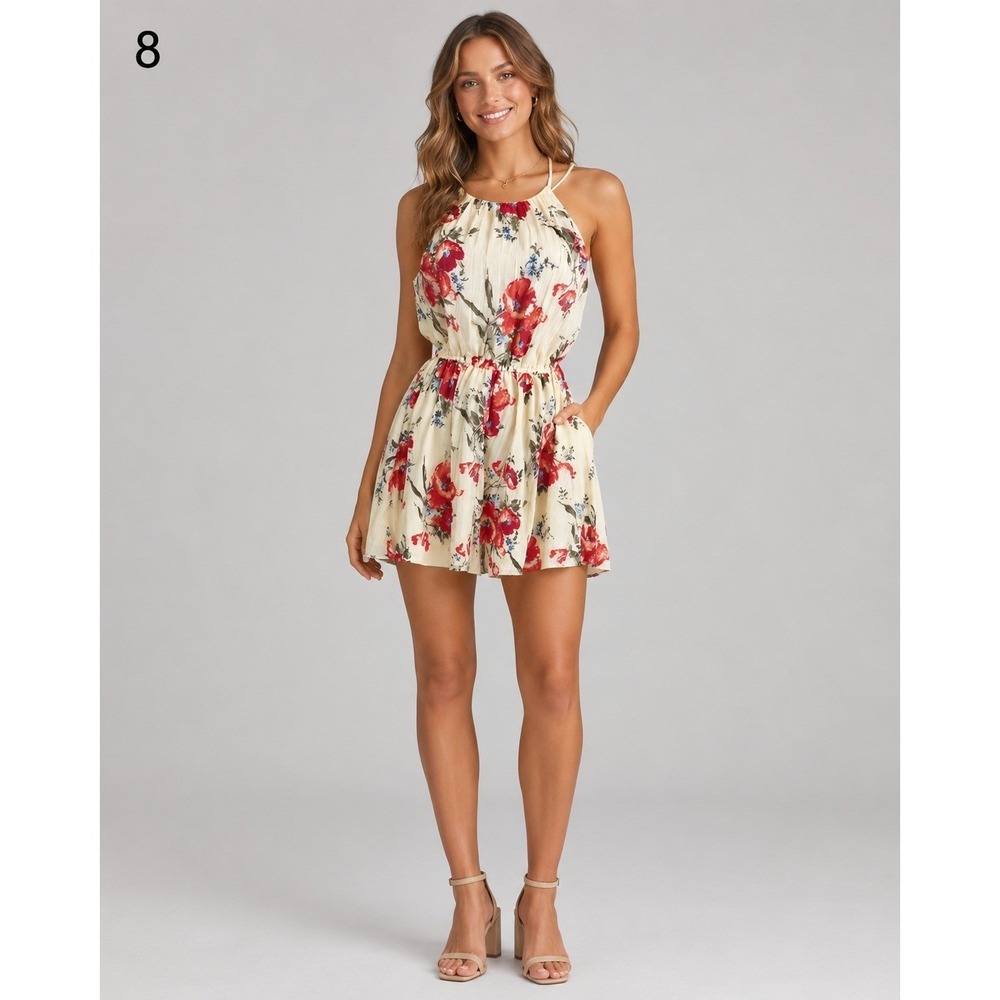 Abercrombie & Fitch Halter Mini Dress Womens XS White Floral Tie Back